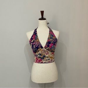 HALTER Floral Colorful Reversible Crop Top